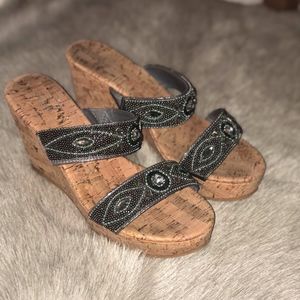 Cork's Bliss Pewter Wedge Sandal